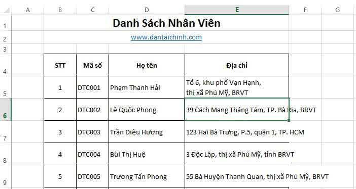 Xuống dòng trong Excel 7 xuống dòng trong excel