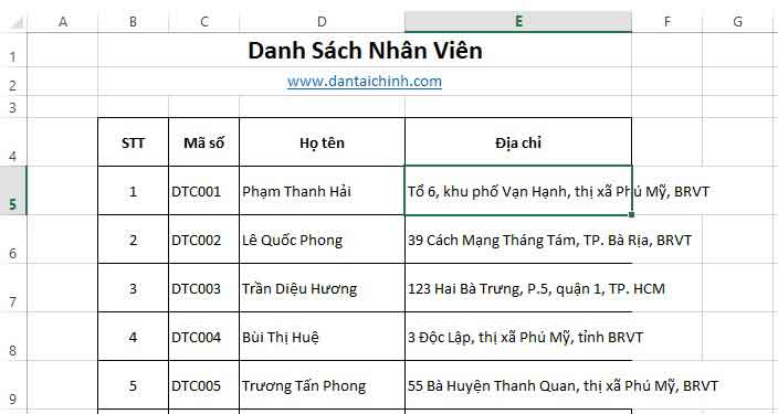 Xuống dòng trong Excel 1 xuống dòng trong excel